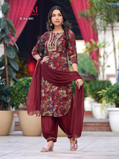 Vol 4 Ossm Chanderi Afghani Readymade Suit