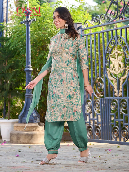 Vol 4 Ossm Chanderi Afghani Readymade Suit