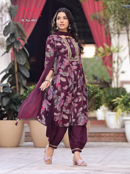 Vol 4 Ossm Chanderi Afghani Readymade Suit
