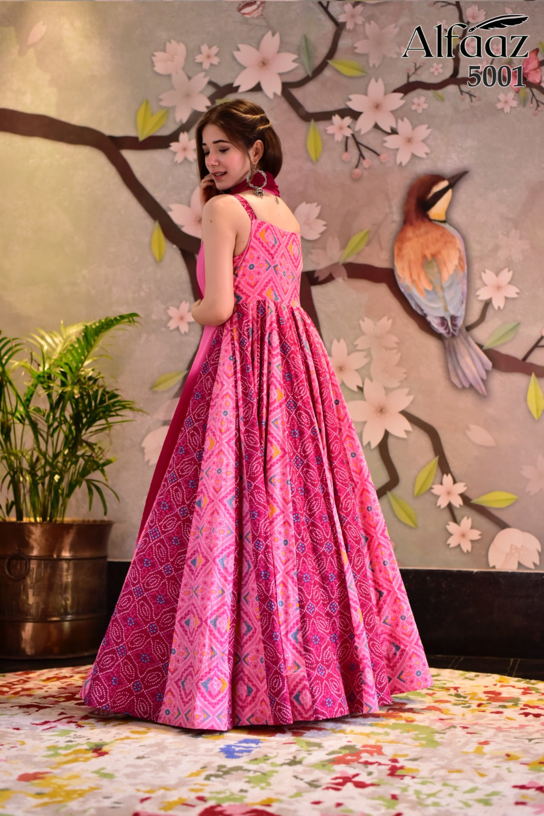 Pink mulberry coloured party wear georgette gown with dupatta