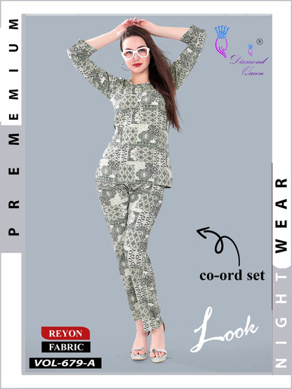 Vol 679-680 Diamond Queen Rayon Co Ord Set
