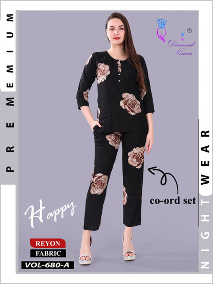 Vol 679-680 Diamond Queen Rayon Co Ord Set