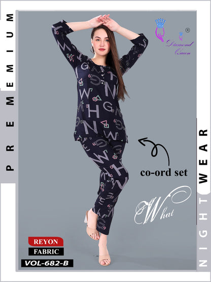 Vol 681-682 Diamond Queen Rayon Co Ord Set