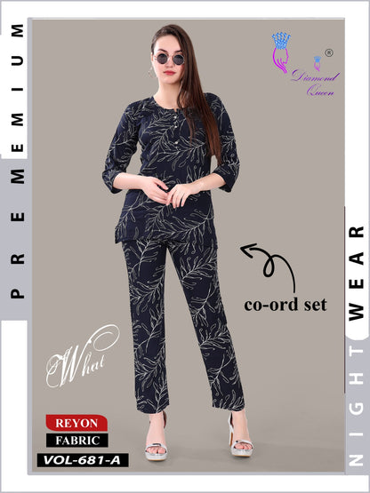 Vol 681-682 Diamond Queen Rayon Co Ord Set