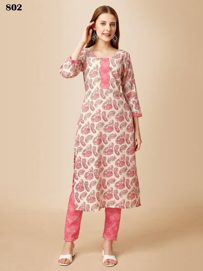 Vol 8 801 To 805 Beriston Cotton Kurti Pant Set