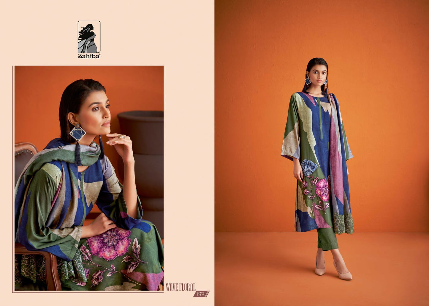 Wave Floral Sahiba Staple Twill Plazzo Style Suits