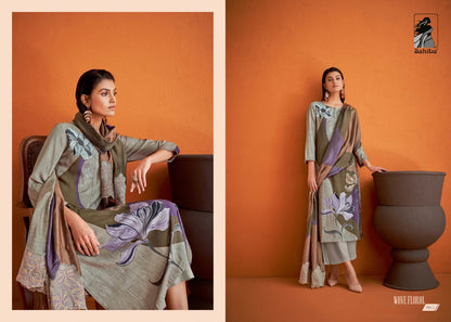 Wave Floral Sahiba Staple Twill Plazzo Style Suits