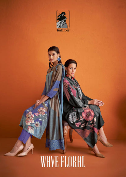 Wave Floral Sahiba Staple Twill Plazzo Style Suits