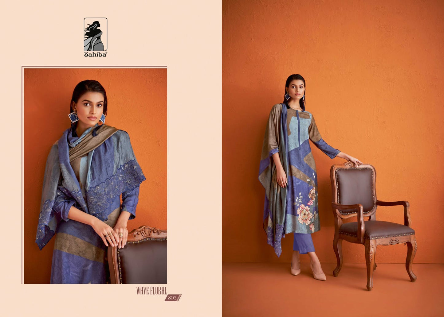 Wave Floral Sahiba Staple Twill Plazzo Style Suits