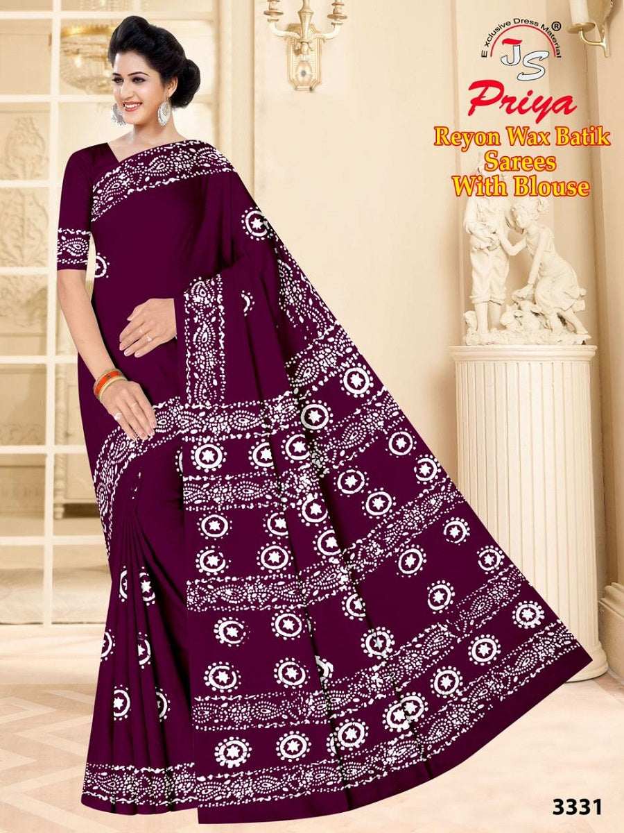 Wax Batik Js Priya Rayon Sarees