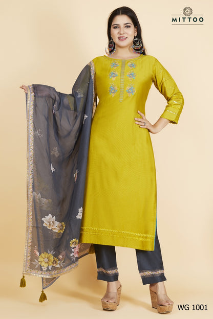 Wg-1001-1010 Mittoo Viscose Weaving Readymade Pant Style Suits