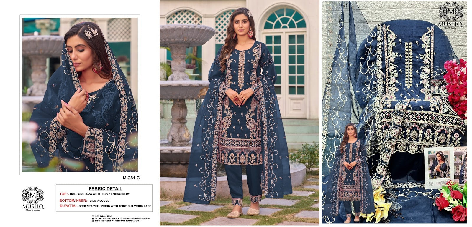 M 281 Mushq Organza Pakistani Salwar Suits