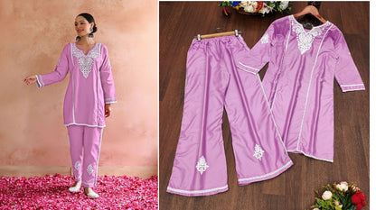 White Chikan Salas Reyon Kurti Pant Set