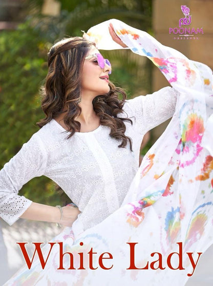White Lady Poonam Designer Chikan Readymade Pant Style Suits