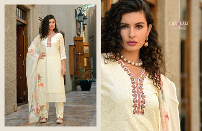 White Lotus Lily Lali Chanderi Silk Readymade Pant Style Suits
