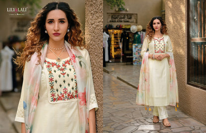 White Lotus Lily Lali Chanderi Silk Readymade Pant Style Suits