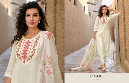 White Lotus Lily Lali Chanderi Silk Readymade Pant Style Suits