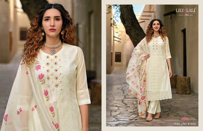 White Lotus Lily Lali Chanderi Silk Readymade Pant Style Suits
