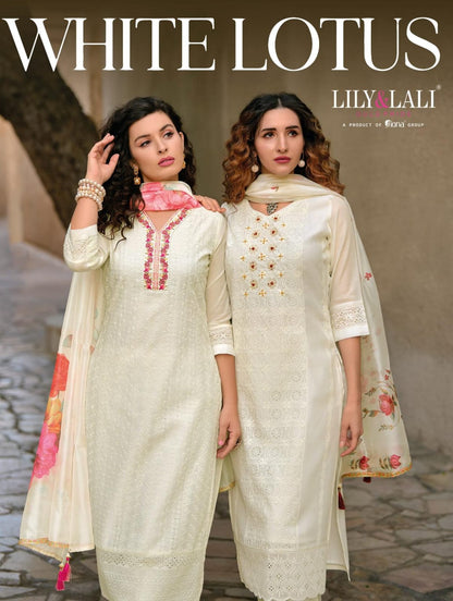 White Lotus Lily Lali Chanderi Silk Readymade Pant Style Suits