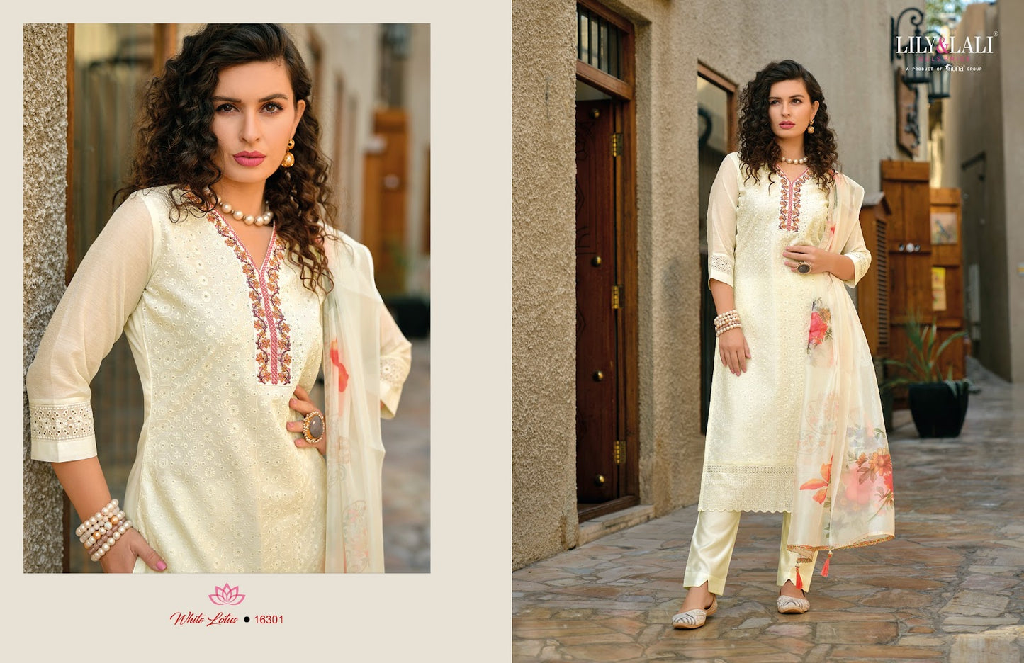 White Lotus Lily Lali Chanderi Silk Readymade Pant Style Suits