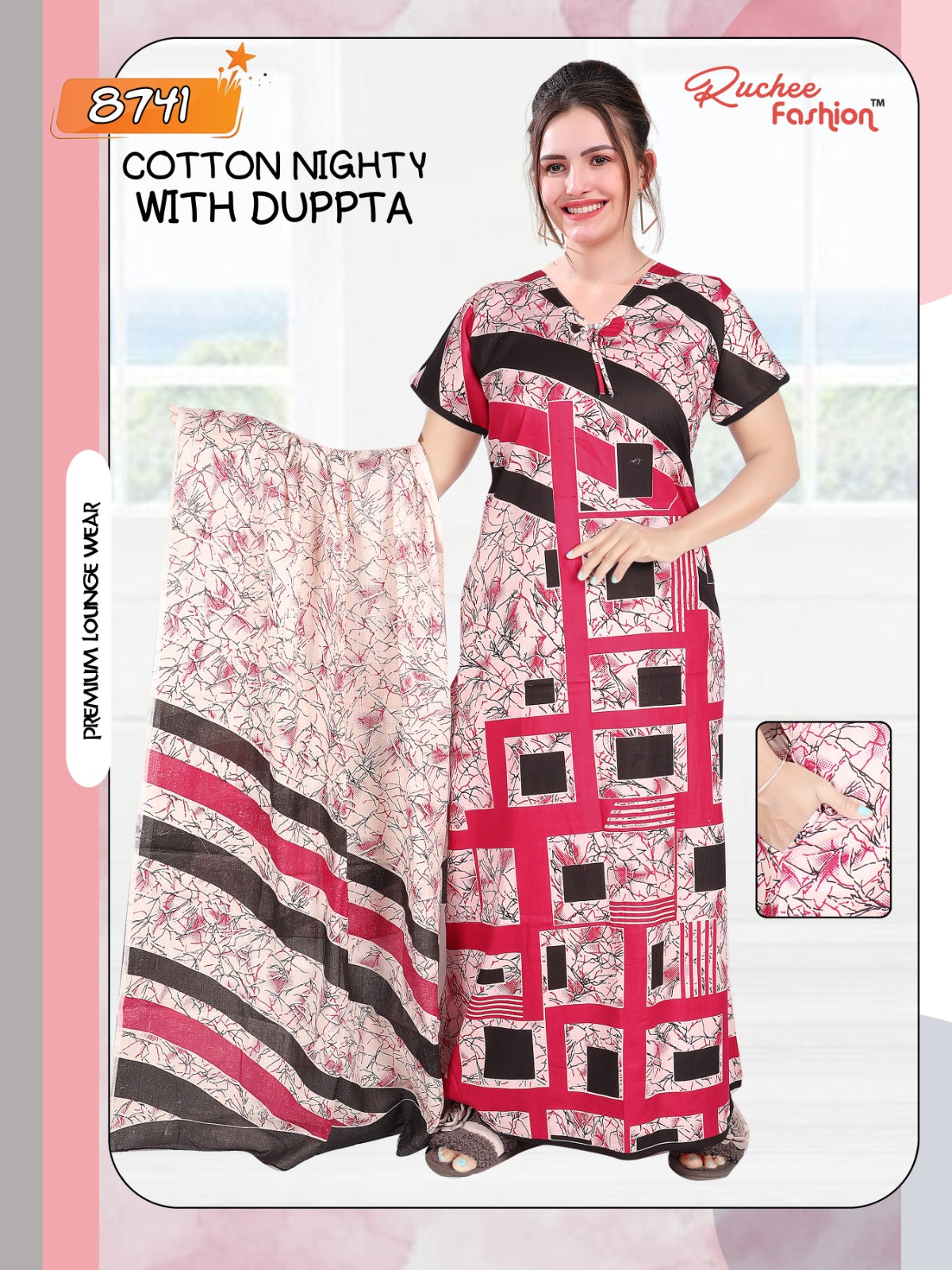 With Dupatta Ruchee Fashion Cotton Night Gowns