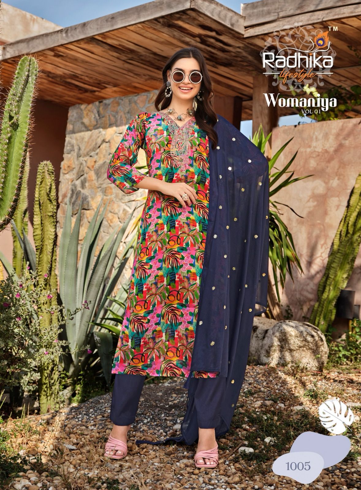 Womaniya Vol 1 Radhika Lifestyle Chinon Readymade Pant Style Suits
