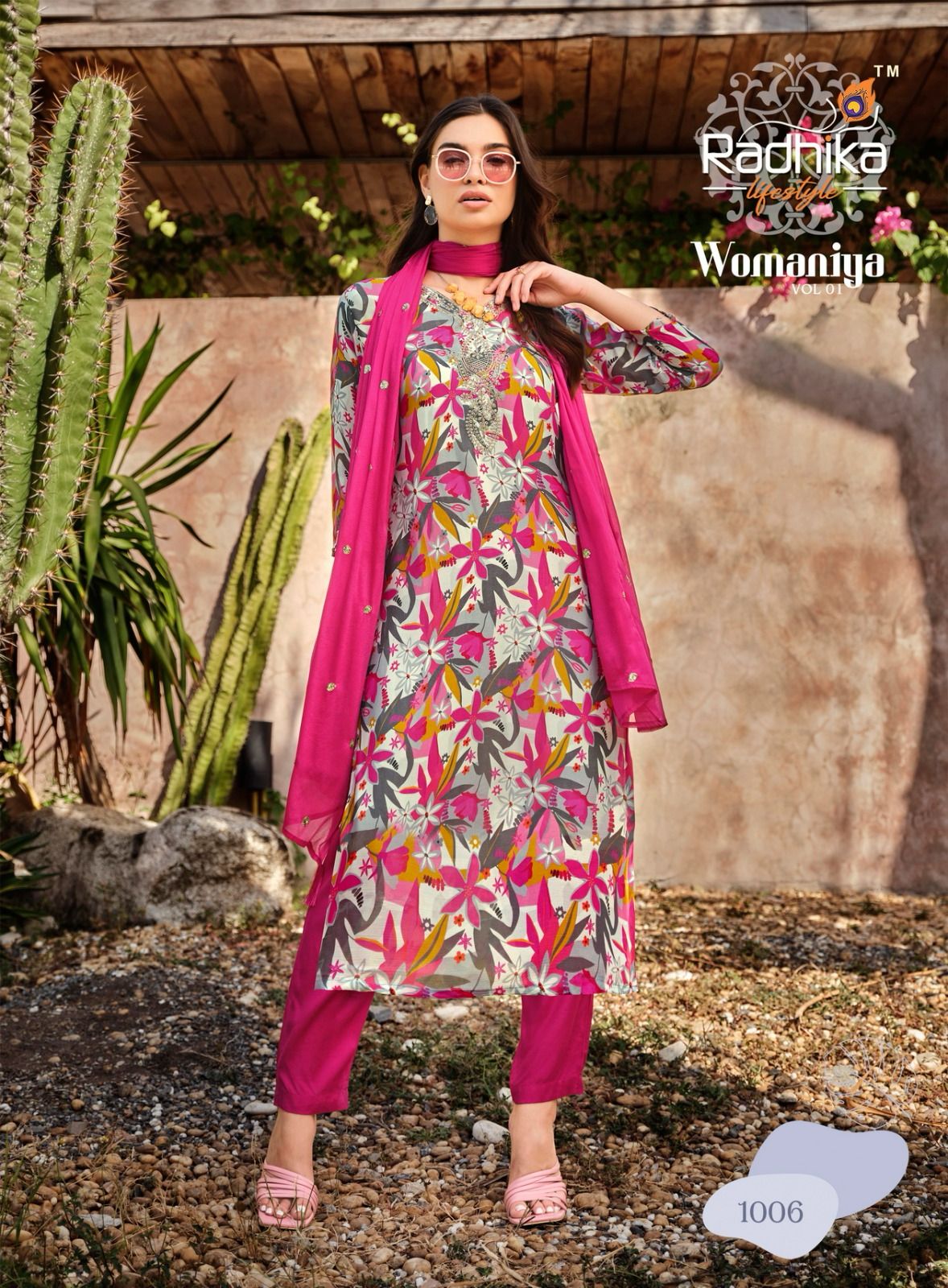 Womaniya Vol 1 Radhika Lifestyle Chinon Readymade Pant Style Suits