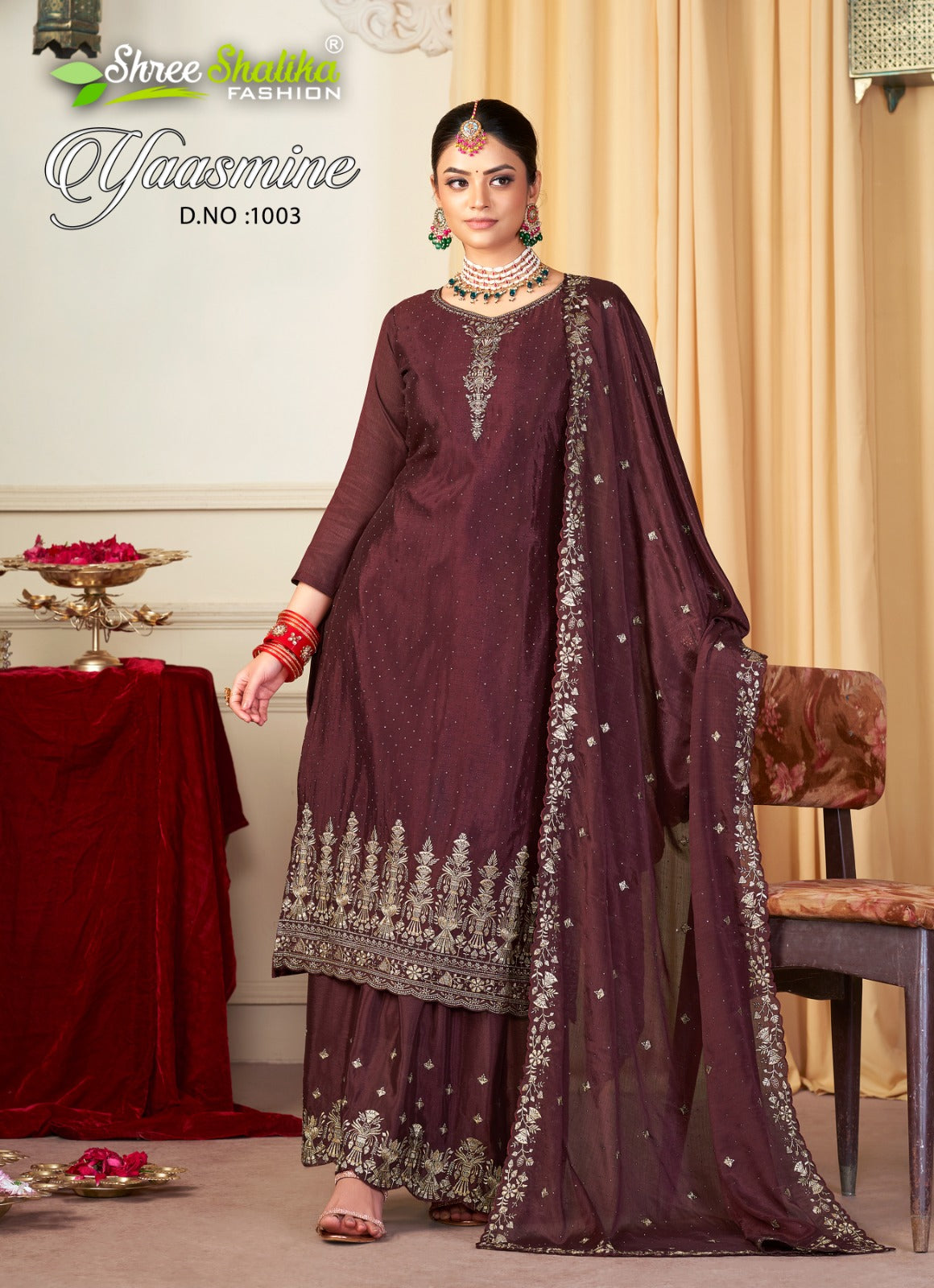 Yaasmine Shree Shalika Fashion Chinon Plazzo Style Suits