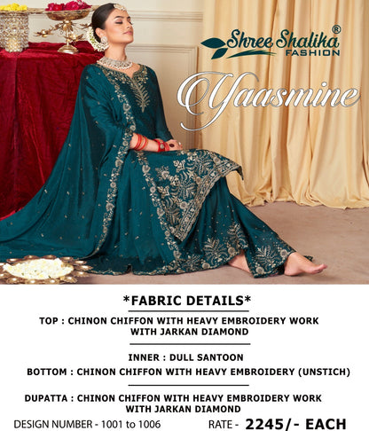 Yaasmine Shree Shalika Fashion Chinon Plazzo Style Suits