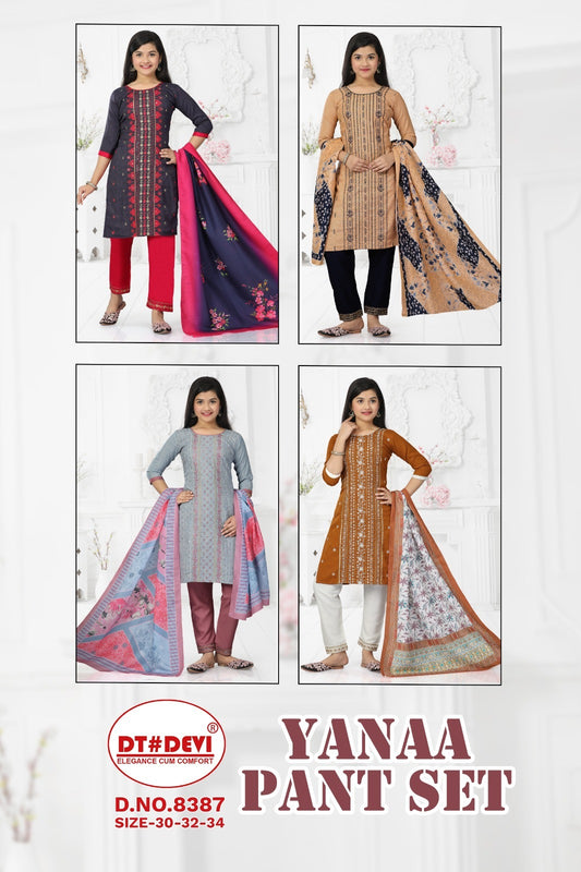 Yanaa-8387 Dt Devi Cotton Girls Readymade Pant Suits