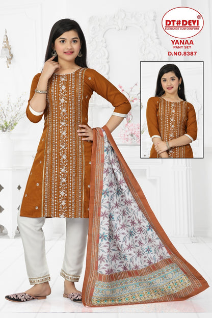 Yanaa-8387 Dt Devi Cotton Girls Readymade Pant Suits