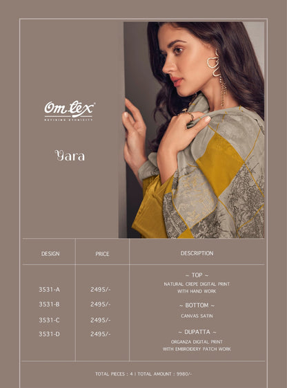 Yara Omtex Natural Crape Pant Style Suits