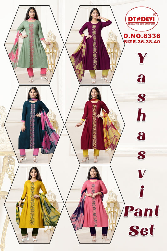 Yashasvi-8336 Dt Devi Rayon Girls Readymade Pant Suits