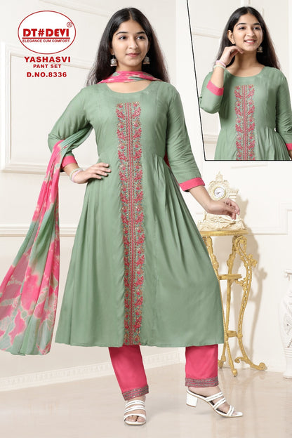 Yashasvi-8336 Dt Devi Rayon Girls Readymade Pant Suits