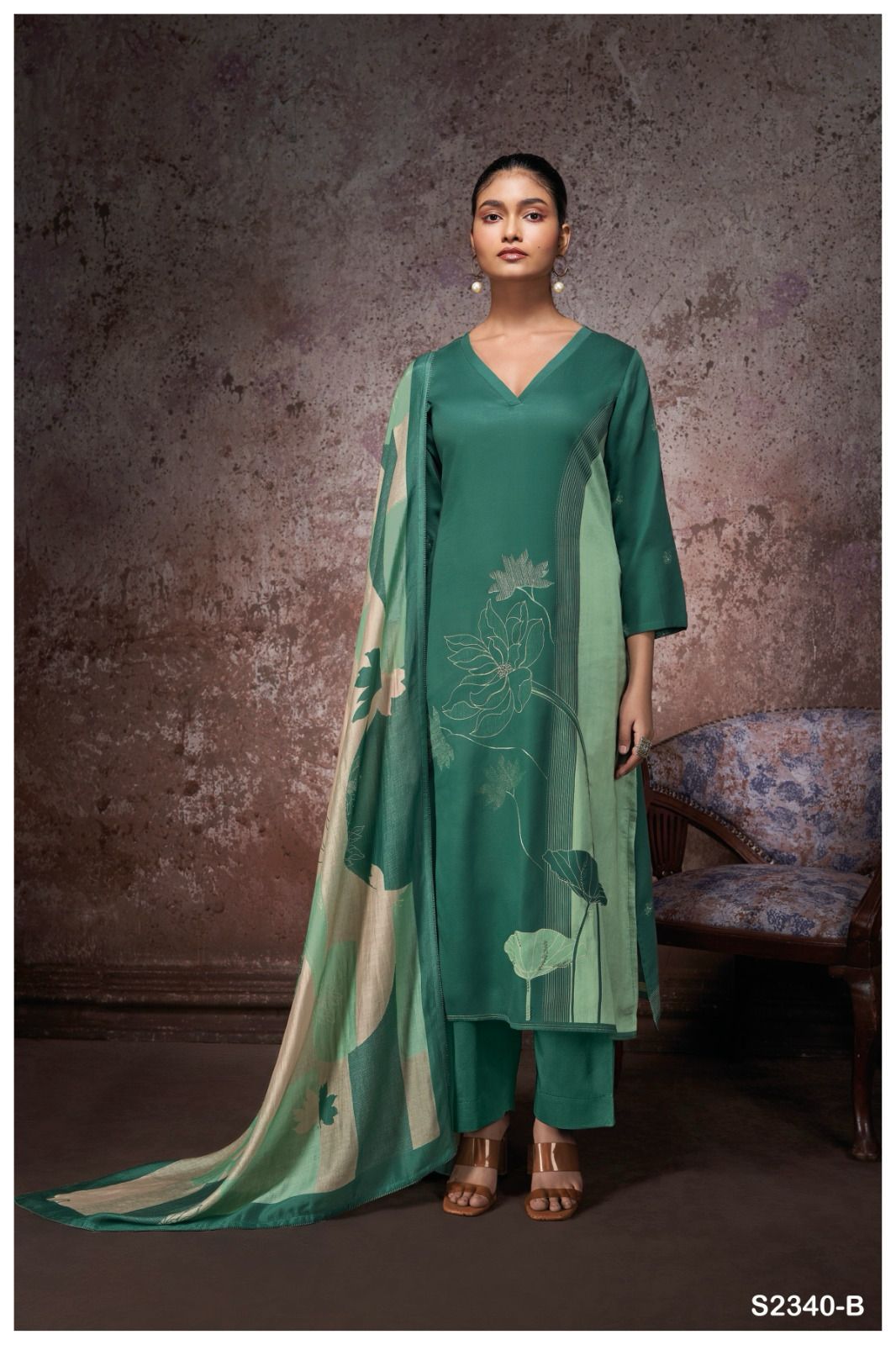 Yelina-2340 Ganga Cotton Silk Plazzo Style Suits