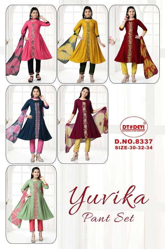 Yuvika-8337 Dt Devi Rayon Girls Readymade Pant Suits