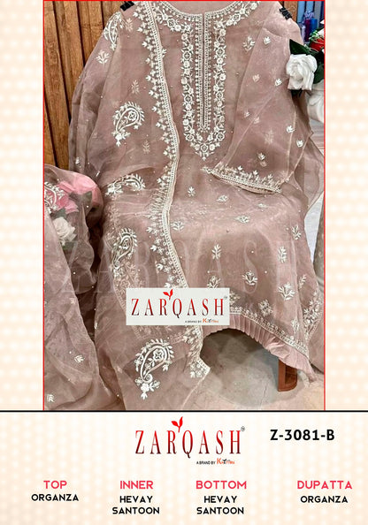 Z-3081 Zarqash Organza Pakistani Salwar Suits