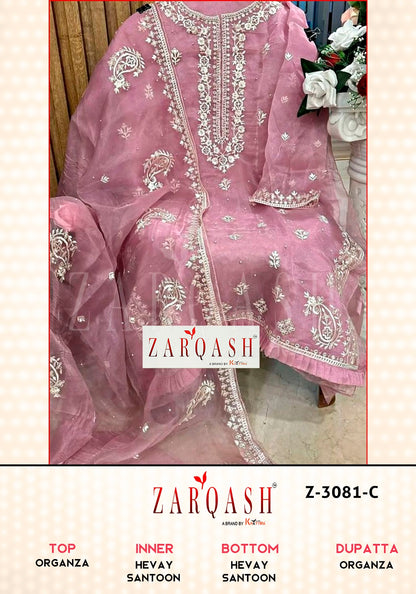 Z-3081 Zarqash Organza Pakistani Salwar Suits