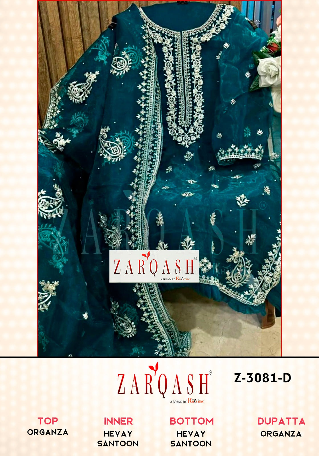Z-3081 Zarqash Organza Pakistani Salwar Suits