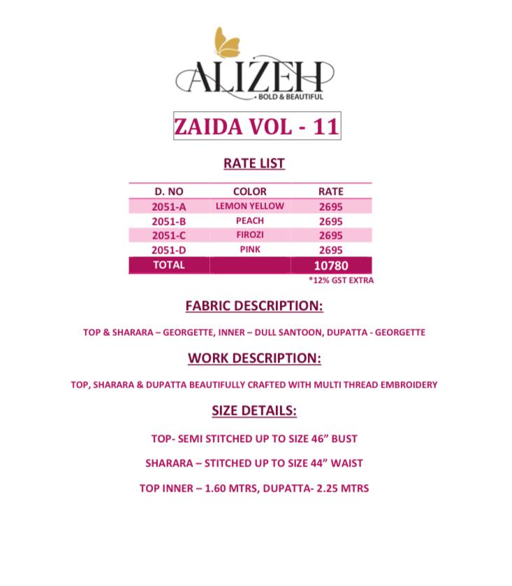 Zaida Vol 11 Alizeh Georgette Sharara Style Suits
