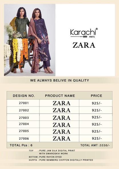 Zara-27001 Karachi Prints Jaam Silk Pant Style Suits