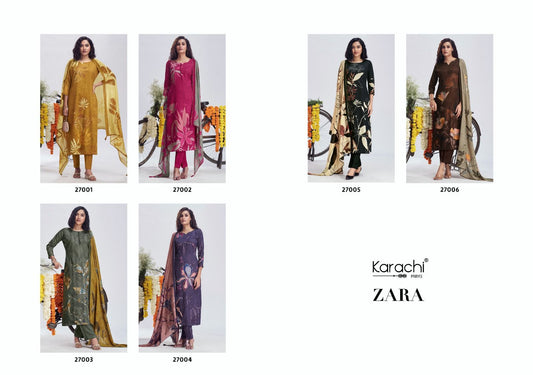 Zara-27001 Karachi Prints Jaam Silk Pant Style Suits
