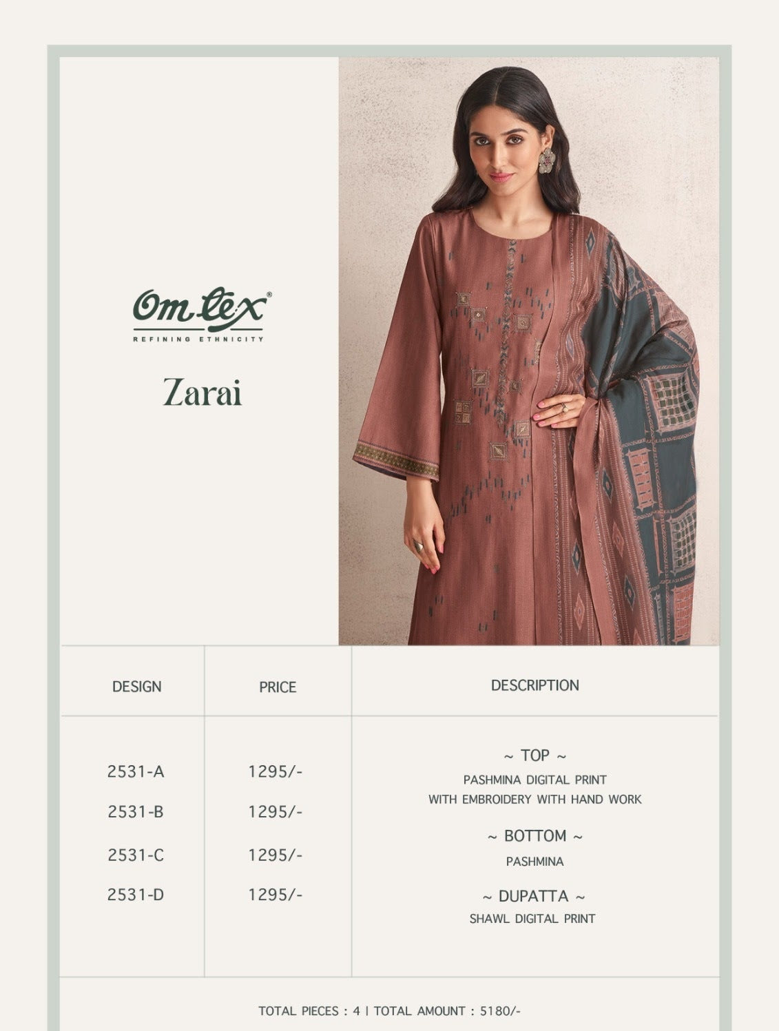 Zarai 2531 Omtex Pashmina Suits