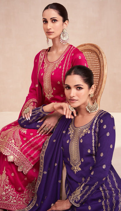Zari Aashirwad Creation Silk Readymade Plazzo Style Suits