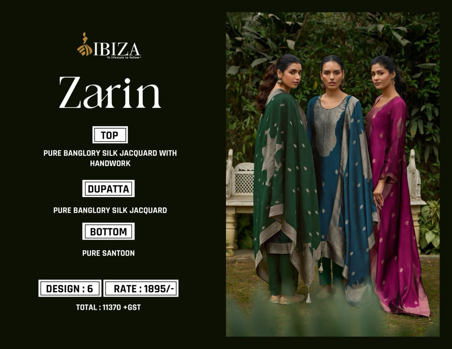 Zarin Ibiza Silk Jacquard Pant Style Suits