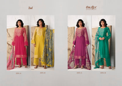 Zeel Omtex Muslin Jacquard Pant Style Suits