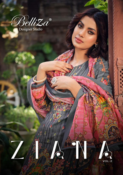 Ziana Vol 2 Belliza Designer Studio Pure Cotton Karachi Salwar Suits