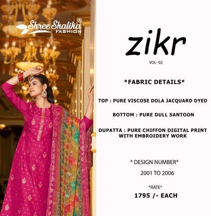 Zikr Vol 2 Shree Shalika Fashion Dola Jacquard Pant Style Suits