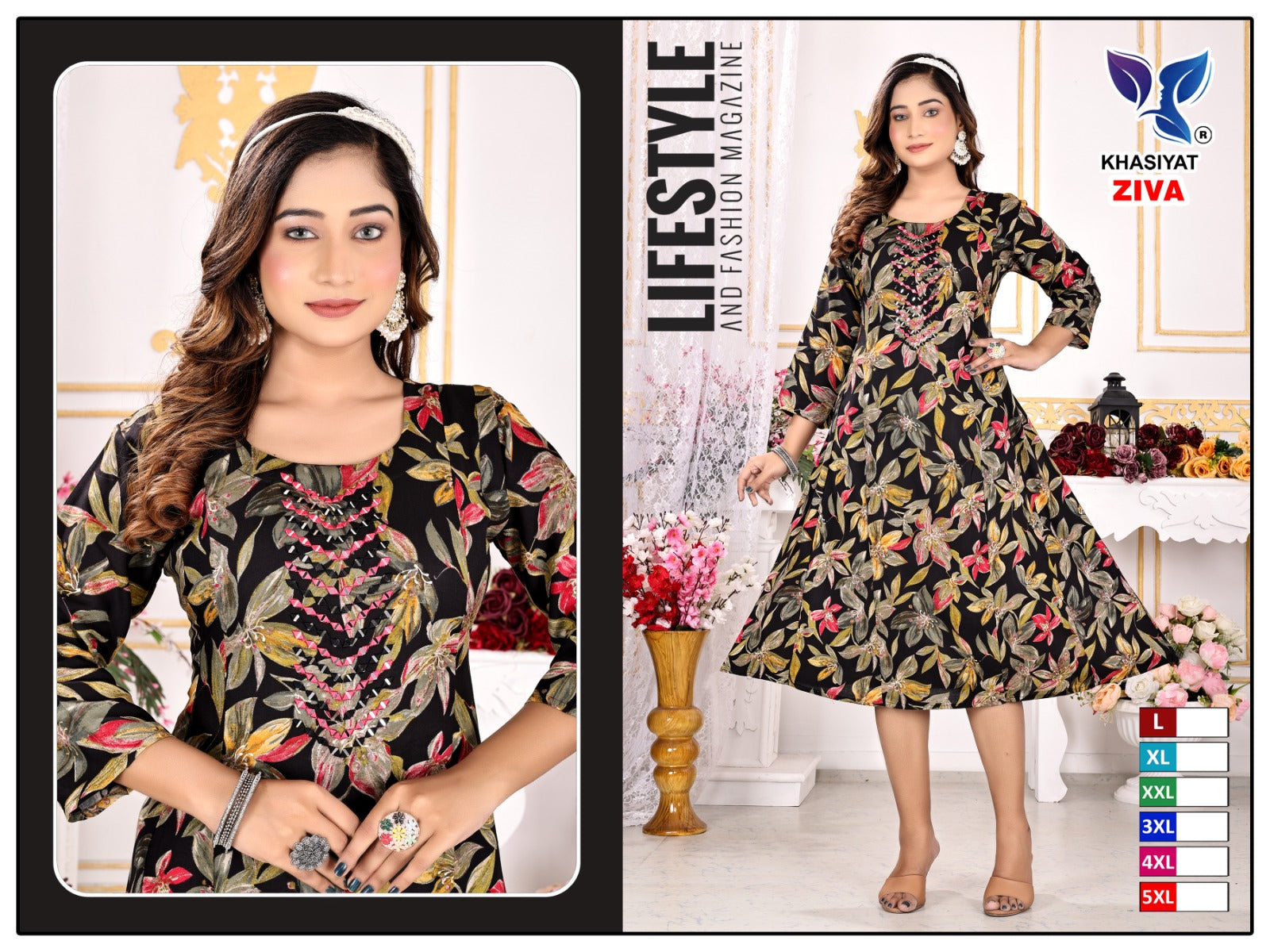Ziva Khasiyat Rayon Foil Anarkali Kurtis