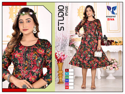 Ziva Khasiyat Rayon Foil Anarkali Kurtis